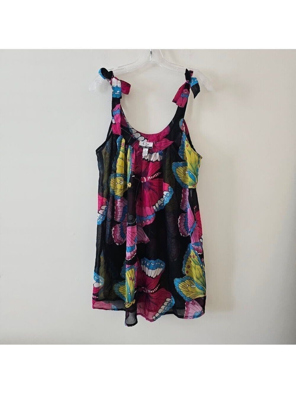 CZ Black Butterfly Swim Cover Up Top Size M